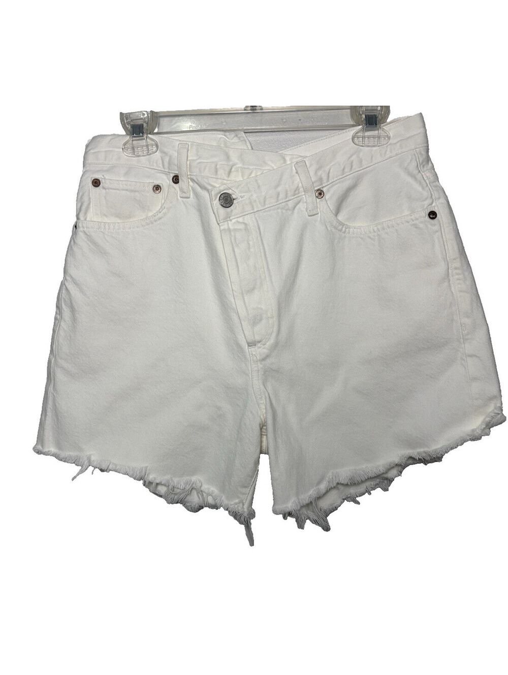 Agolde White Criss Cross White High Rise Loose Fit Cut Off Denim Shorts 28